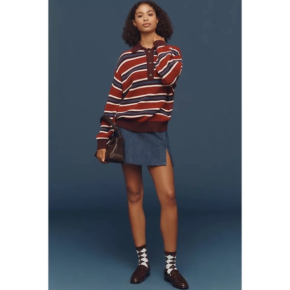 DAMSON MADDER Ilona Rugby Knit Sweater in Red Maroon Blue White Stripe Jumper - Picture 4 of 11